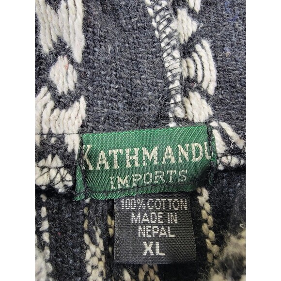 Kathmandu Imports Hoodie Mens XL Black Gray Striped Baja Woven Pullover Toggle - Picture 2 of 10